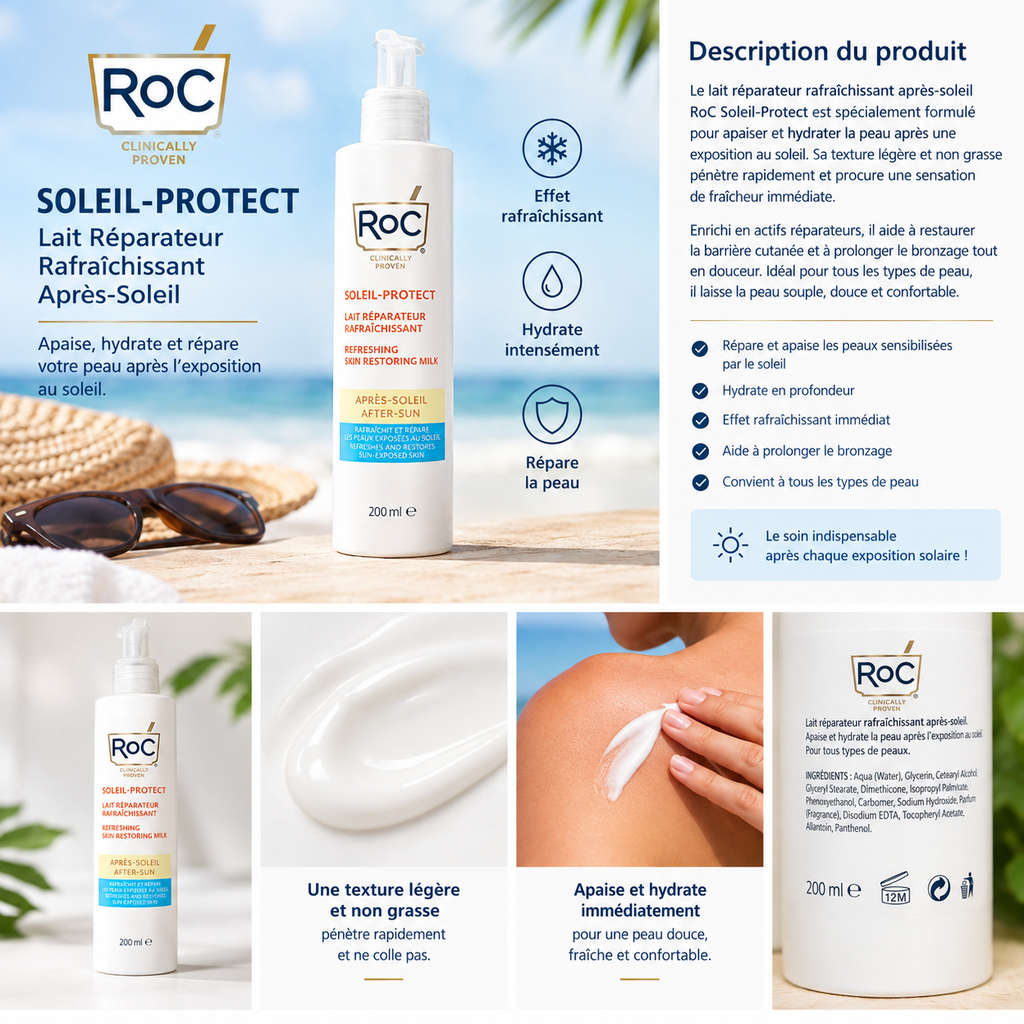 RoC Soleil-Protect – Lait Réparateur Rafraîchissant Après-Soleil 200 ml