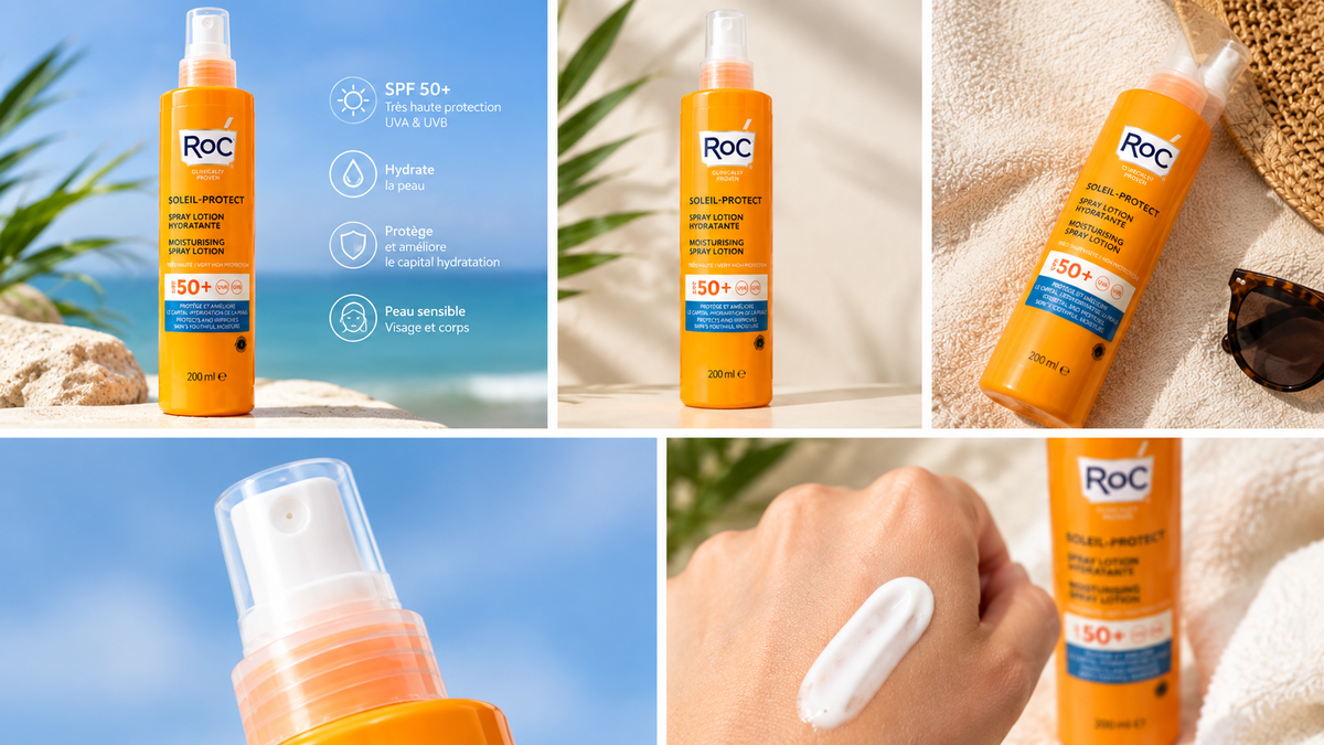 RoC Soleil-Protect SPF 50+ – Spray Lotion Hydratante Corps – Très Haute Protection UVA/UVB – 200 ml